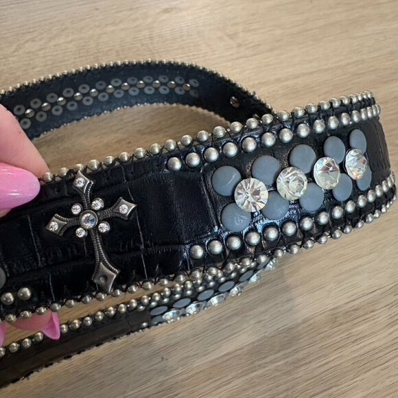 Western Cross Studded Jeweled Cross Rodeo Belt With Buckle main image 6